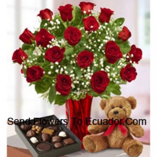 25 Rose con cioccolatini importati e peluche