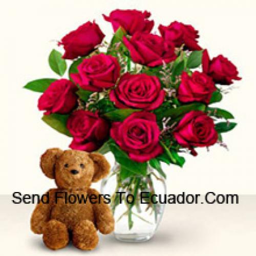 11 Red Roses with Cute 12 Inch Teddy