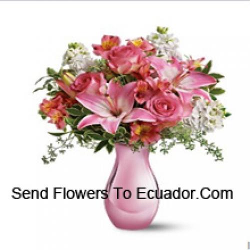 Cute Pink Roses and Lilies with Assorted Flowers