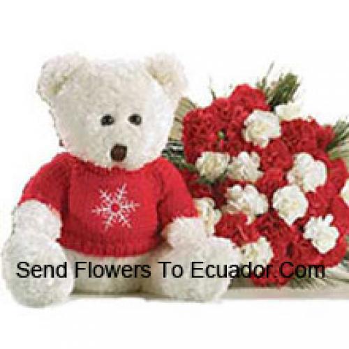 Roses and Carnations with Cuddly Teddy