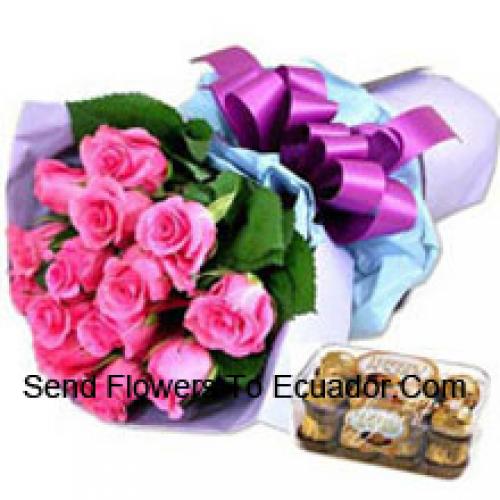 11 Pink Roses with Yummy 16 Pcs Ferrero Rochers