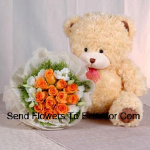 11 Orange Roses with Cute Teddy Bear